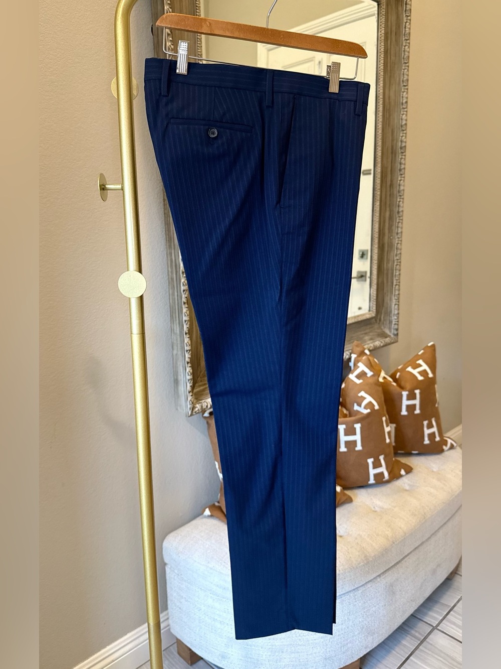 Banana Republic Navy Pinstripe Dress Pants 33x32